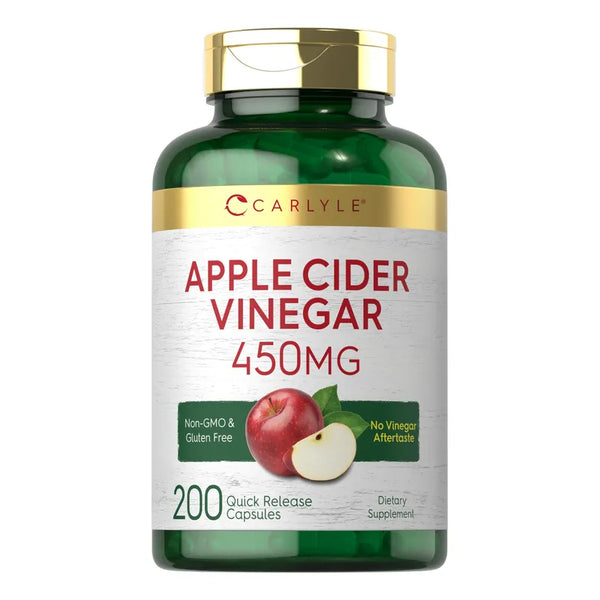 Capsulas De Vinagre De Sidra De Manzana 450 Mg 200 Unidades Suplemento sin Gluten
