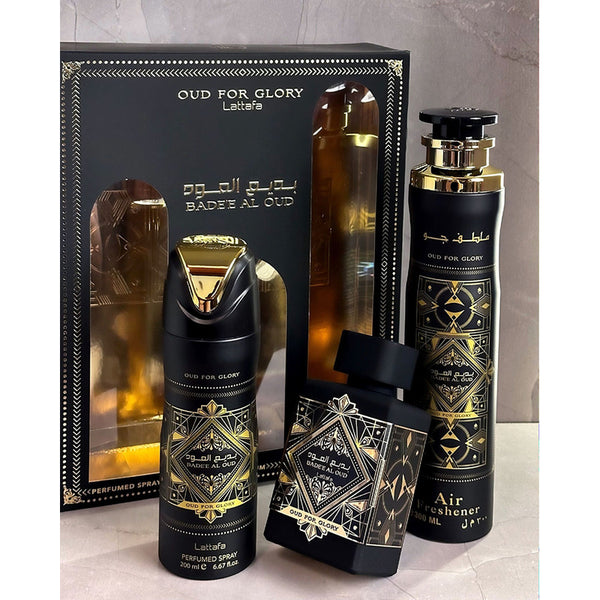 Set Lattafa Badee Al Oud Collection Fragancia Unisex Amber Amaderada