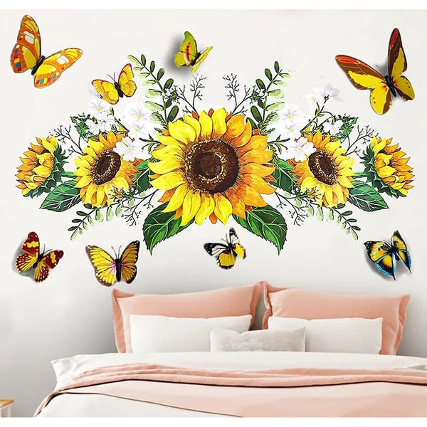 Calcomanías De Pared Girasol Y Mariposa 3D Decoración Vivaz Y Económica