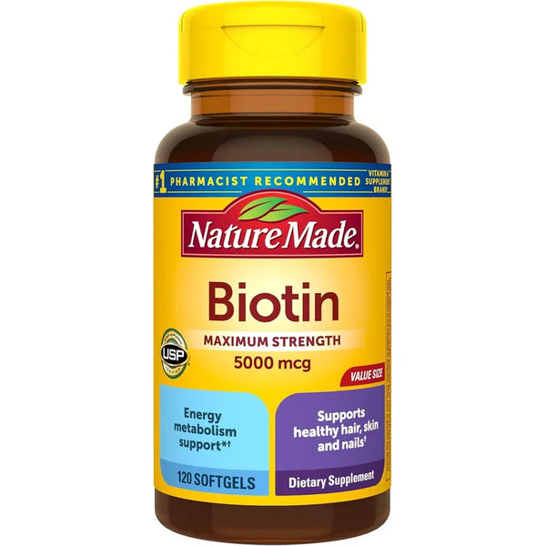 Biotina Max Potencia Nature Made 5000 Mcg Para Cabello Saludable