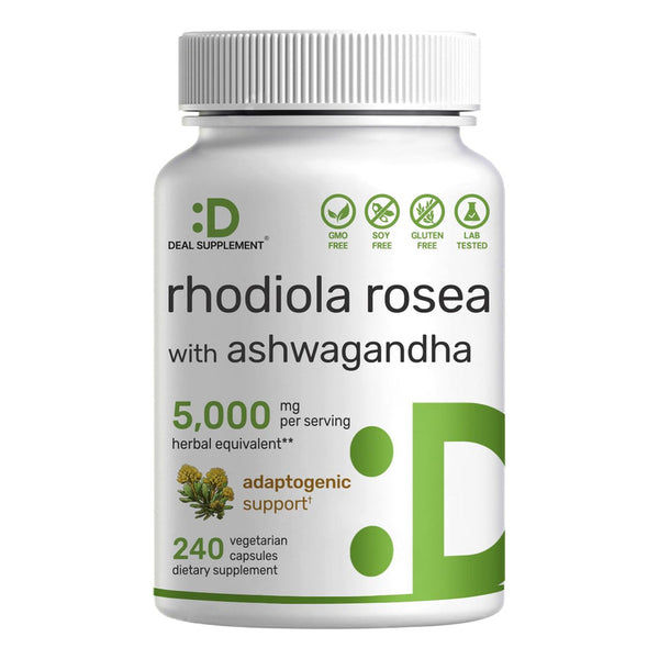 Rhodiola Rosea Y Ashwagandha 5000 Mg Suplemento Para Relajación Y Energía
