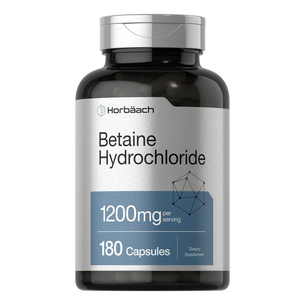 Betaína Hcl 1200mg 180 Cápsulas Suplemento Digestivo Sin Gluten