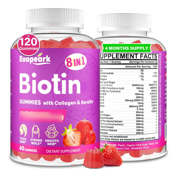 Gomitas De Biotina 20000 Mcg Con Colageno Y Queratina Para Cabello Piel Y Uñas