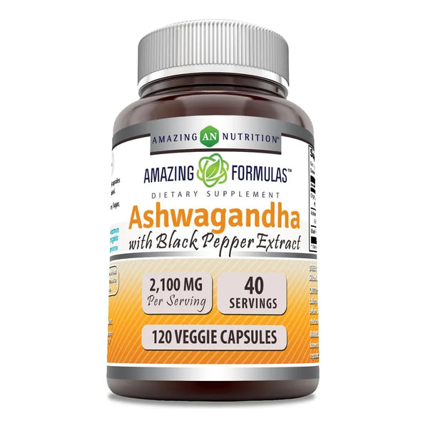 Ashwagandha Con Pimienta Negra 2100 Mg 120 Cápsulas Vegetales