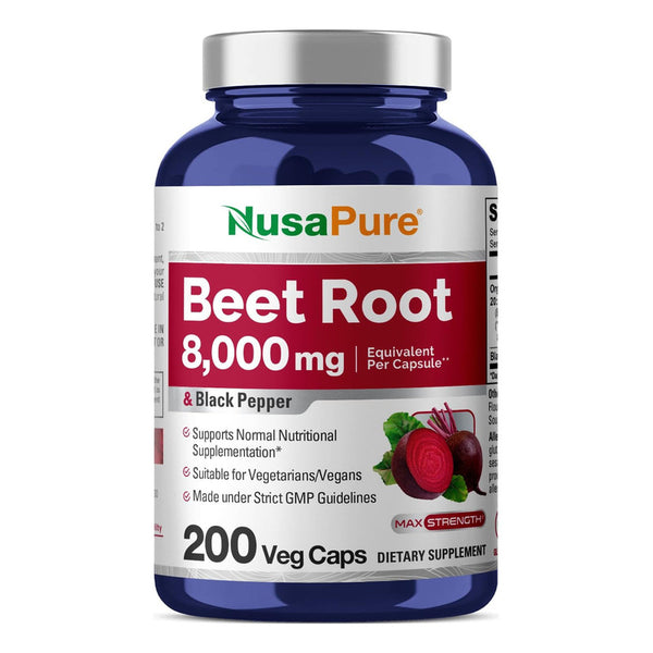 Suplemento Raiz De Remolacha 6000 Mg Con Pimienta Negra Vegano Sin Gluten