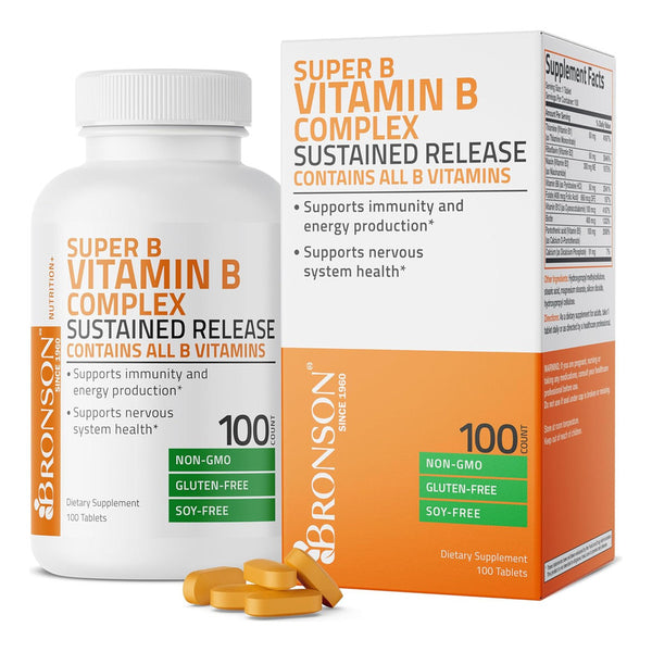 Super Vitamina B Complejo Bronson B2 B3 B6 B9 100 Tabletas Energía Constante