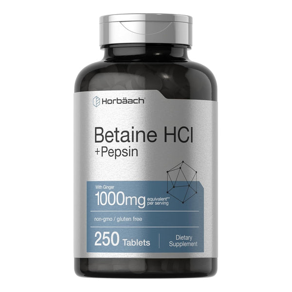 Betaína Hcl Con Pepsina 1000 Mg 250 Tablas Horbaach Suplemento Digestivo