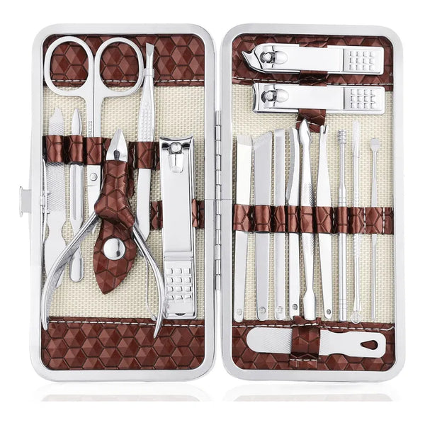 Kit De Manicura 18 Piezas Acero Inoxidable Con Estuche
