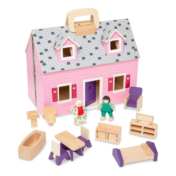 Casa De Muñecas De Madera Plegable Portátil Con Figuras Y Muebles Melissa & Doug