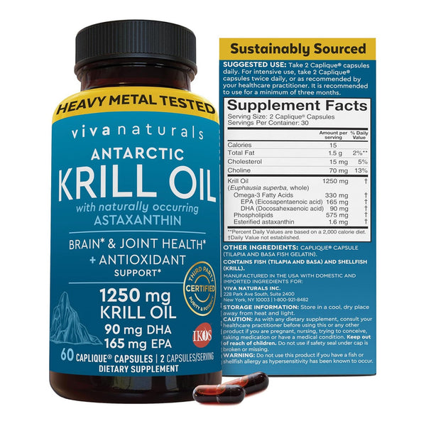 Aceite De Krill Antartico Viva Naturals Omega 3 60 Caps Beneficios Cerebrales