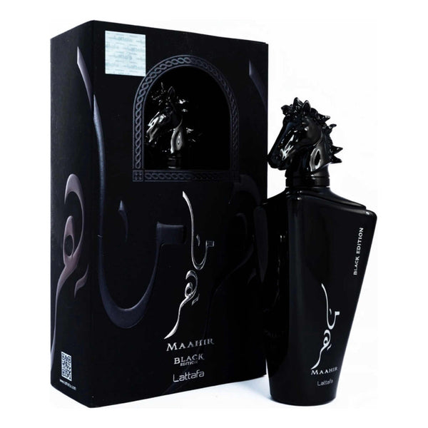 Perfume Lattafa Maahir Black Edition Fragancia Unisex Ámbar Especiada