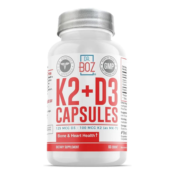 Capsulas Dr Boz K2 D3 Con Bioperine Para Absorcion Y Salud Osea 66 Unidades