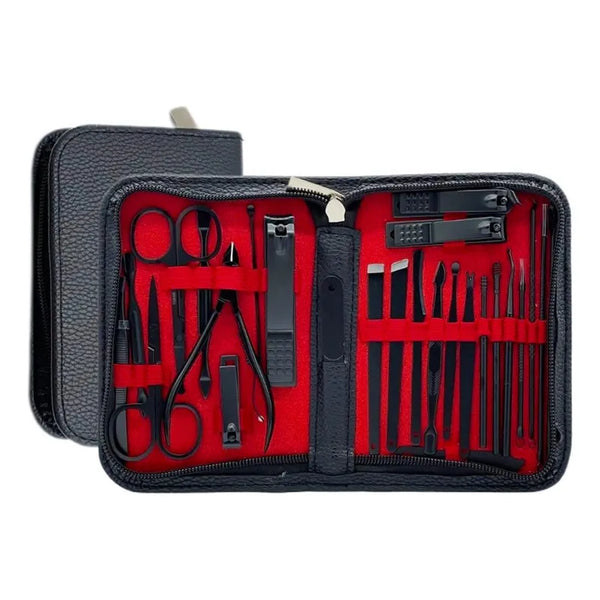 Kit De Manicura En Funda De Cuero 26 Piezas Portátil Profesional