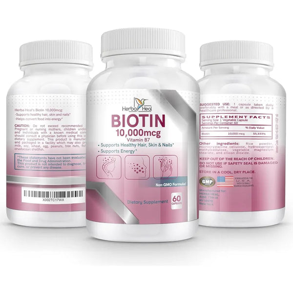 Capsulas Biotina 10000 Mcg Crecimiento Cabello Uñas Salud Energia