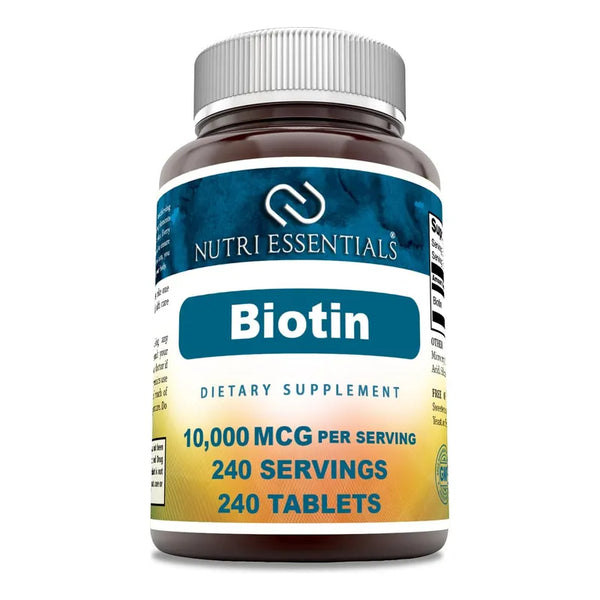 Biotina Nutri Essentials 10000 Mcg 240 Tabletas Para Pelo Piel Y Uñas