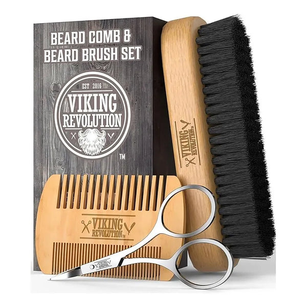 Viking Revolution Juego De Peine Y Cepillo Para Barba De Hombre Natural