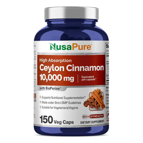 Canela De Ceilán 10000 Mg Nusapure 150 Cápsulas Vegetales Vegano