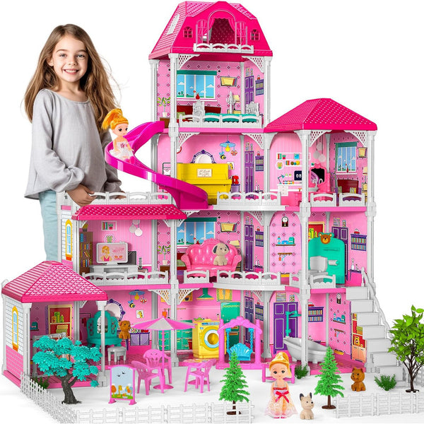 Casa De Muñecas De 4 Pisos Y 10 Habitaciones Para Niñas Con Accesorios