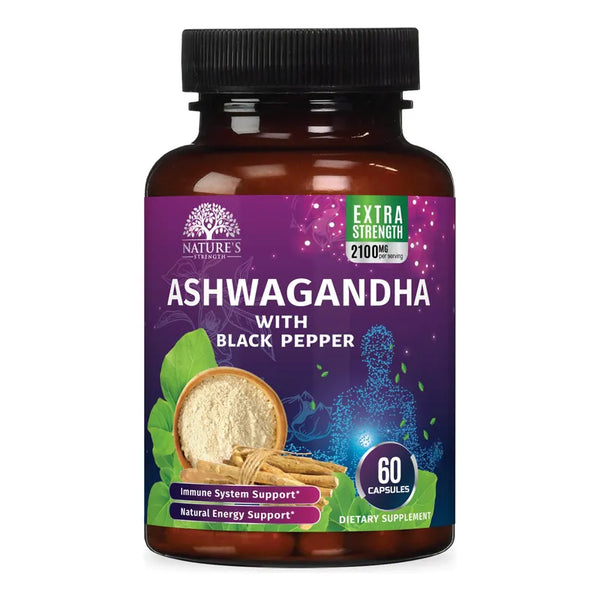 Ashwagandha Alta Potencia 2100 Mg Vegano Para Energía Intensa Y Apoyo Antioxidante