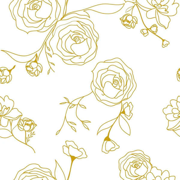 Papel Tapiz Floral Dorado Y Blanco Autoadhesivo Para Dormitorios