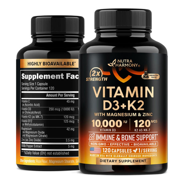 Vitamina D3 K2 Capsulas 10000 Ui Mk7 120 Mcg Salud Huesos