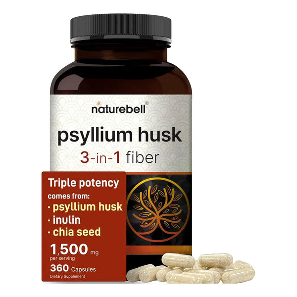 Cápsulas Psyllium 3 En 1 De NatureBell 360 Unidades Fibra Digestiva Potente