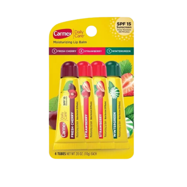 Carmex Bálsamo Labial Hidratante Líquido SPF 15 Sabores Fresh Cherry Strawberry Wintergreen 4 Unidades