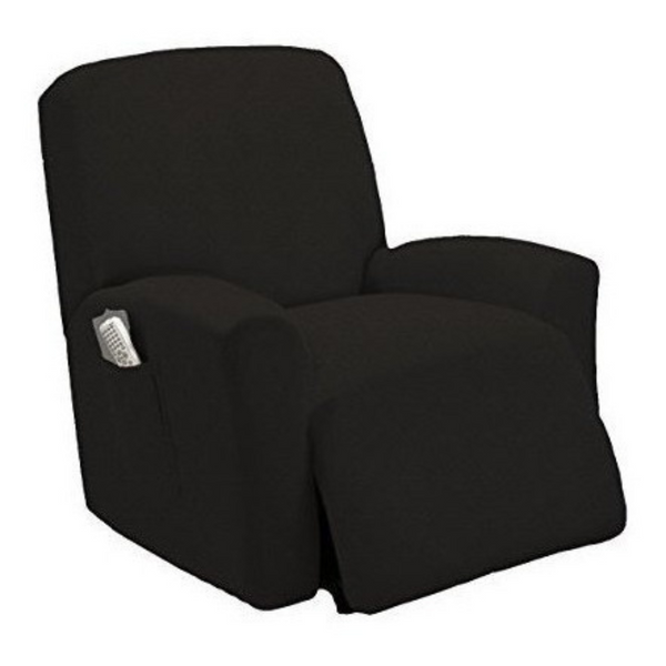 Funda Elástica Para Sillón Reclinable Negro Con Bolsillo Remoto Una Pieza