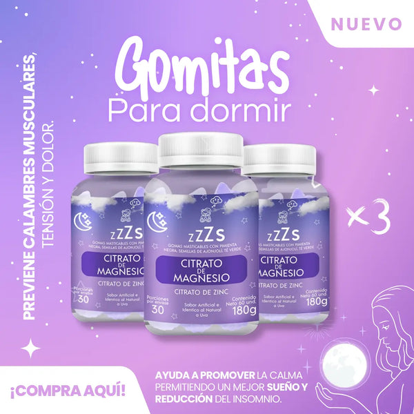 Gummies kits Citrato de Magnesio Gomitas para Dormir Sin Azúcar Sabor Uva 60 Unidades