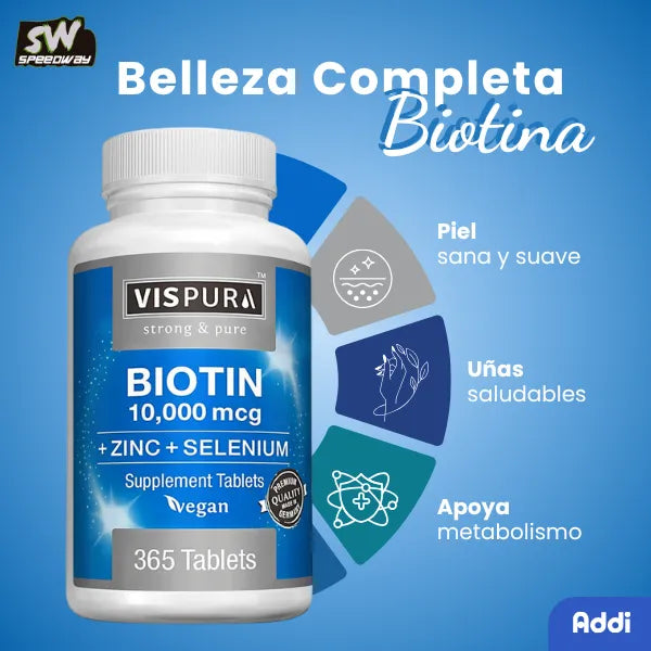 Biotina 10000 Mcg Vitamina B7 Zinc Natural Vegano 365 Tab