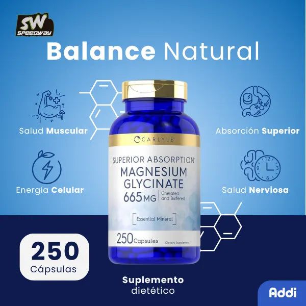 Glicinato De Magnesio De Carlyle 250 Capsulas Alta Absorcion Sin Gluten