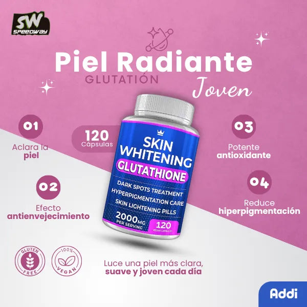 Píldoras Blanqueadoras Glutatión 2000mg Aclarar Piel Manchas Acné 120 Cápsulas