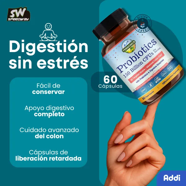 Terranics Probióticos y Enzimas Digestivas 150 Billones 25 Cepas Cuidado Colon 60 Cápsulas