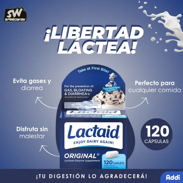 Lactaid Original Strength Cápsulas Lactasa 120 Para Intolerancia A La Lactosa