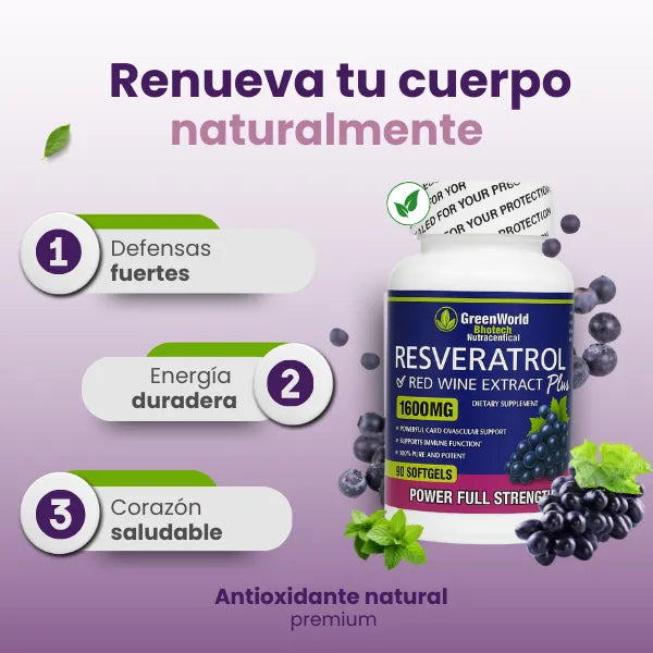 Resveratrol Green World X100 Softgels Antioxidante Natural Para La Salud
