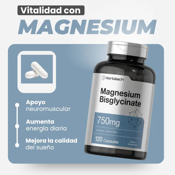 Bisglicinato De Magnesio 750 Mg 120 Cápsulas Suplemento Sin Gluten