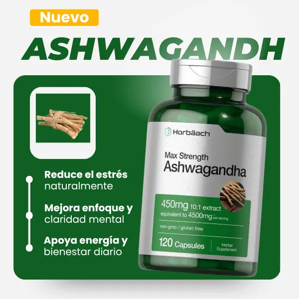 Ashwagandha 4500 Mg Fuerza Máxima 120 Cápsulas Suplemento Natural Sin Omg