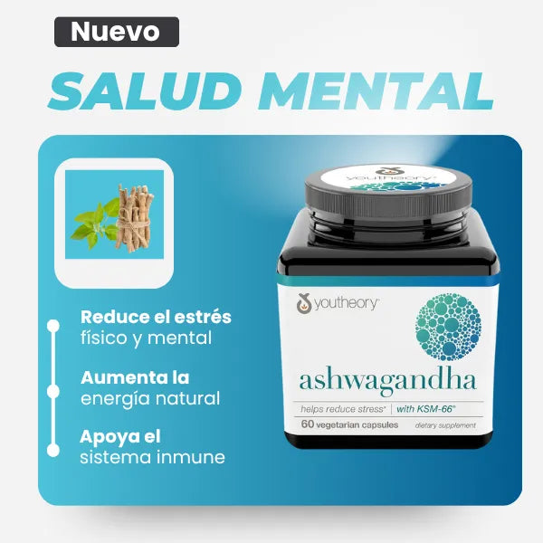 Youtheory Ashwagandha 60 Caps Adaptógeno Natural Energía Y Salud Mental