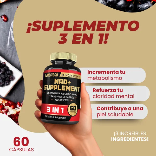 Suplemento Nad 3 En 1 1200 Mg Ribosida De Nicotinamida Con Resveratrol Y Quercetina