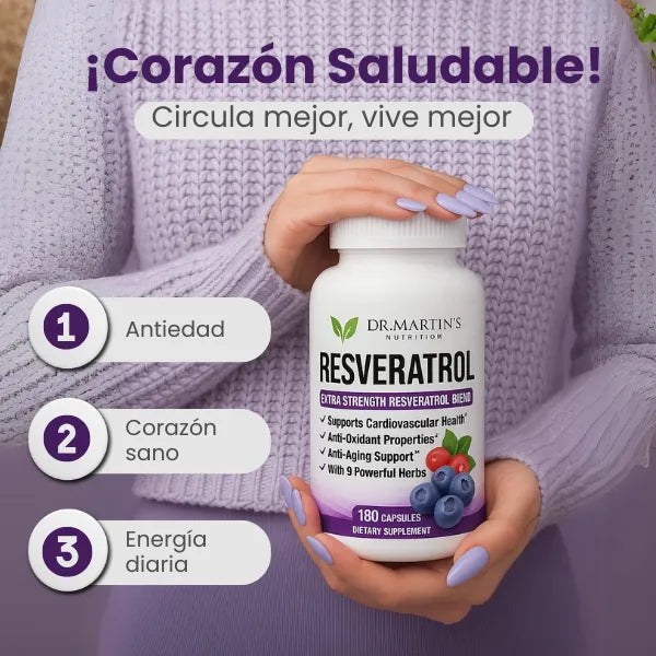 Resveratrol Extra Fuerte 1568mg Antioxidante Natural 180 Cápsulas Salud Cardiovascular