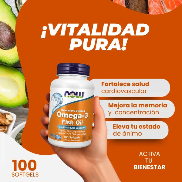 Omega-3 1000mg Aceite De Pescado Now Foods Corazón Y Cerebro Saludables