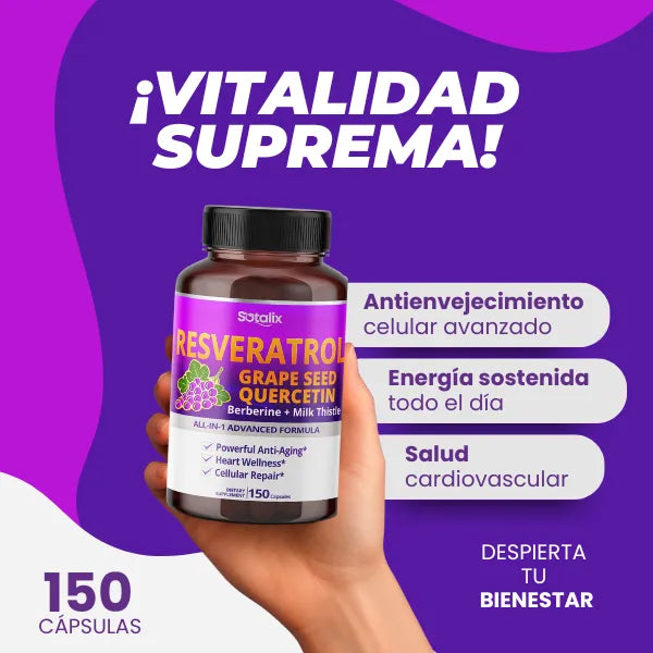 Resveratrol 24000 Mg Potente Antienvejecimiento Con Semilla De Uva Y Quercetina