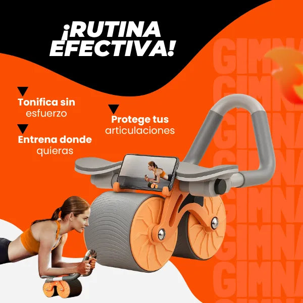 Rueda Abdominal de Rebote Automático con Soporte para Codos y Kit de Rodilleras 2 en 1