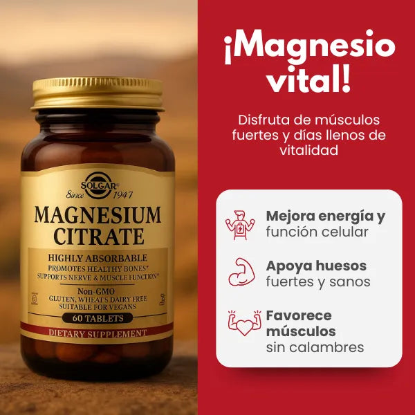 Citrato De Magnesio Altamente Absorbente Solgar 60 Tabletas Vegano Y Sin Gluten