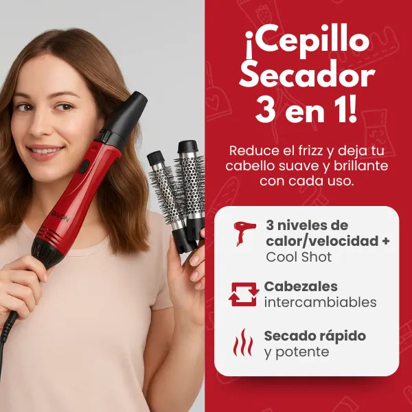 Cepillo Secador Revlon 3 En 1 Iónico 1200W Con Tecnología Cerámica Para Un Peinado Rápido Y Sin Frizz