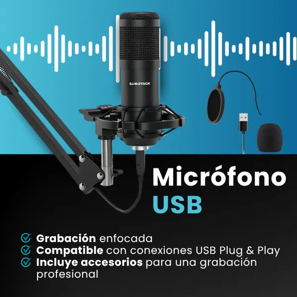 Microfono Usb Profesional Para Podcast Sudotack Alta Calidad De Sonido
