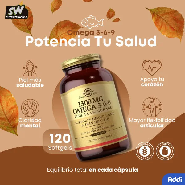 Solgar Omega 3 6 9 Fuerza Triple 1300 Mg 120 Capsulas Para Salud