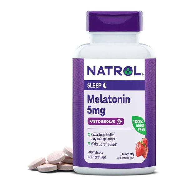 Suplemento de Melatonina Natrol 5 mg para Sueño Reparador 200 Tabletas