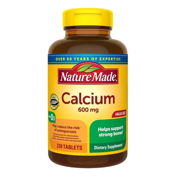 Suplemento de Calcio Nature Made 600 mg con Vitamina D3 Apoyo a los Huesos 220 Tabletas