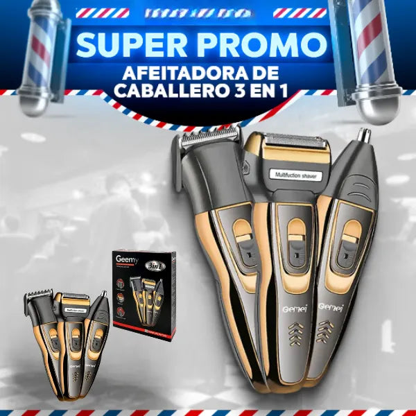 Afeitadora Recargable 3 En 1 Gemei GM-595 Con Cabezales Intercambiables Para Uso Masculino